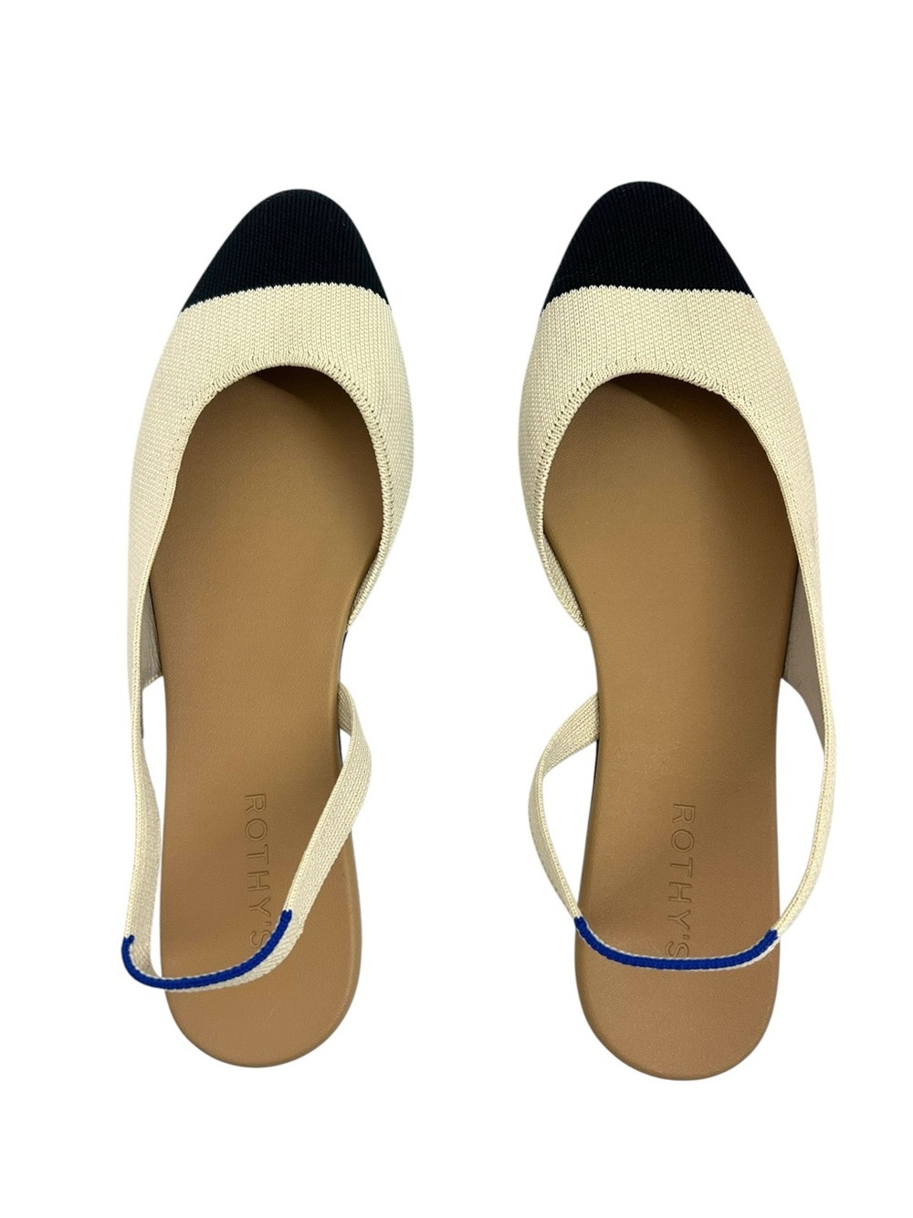Rothy's Cream Slingback Flats with Black Cap Toe